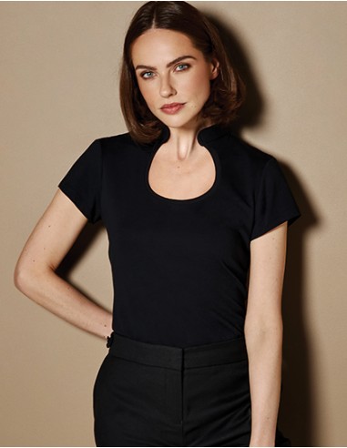 K-KK755-Women`s Regular Fit Keyhole Neck Top